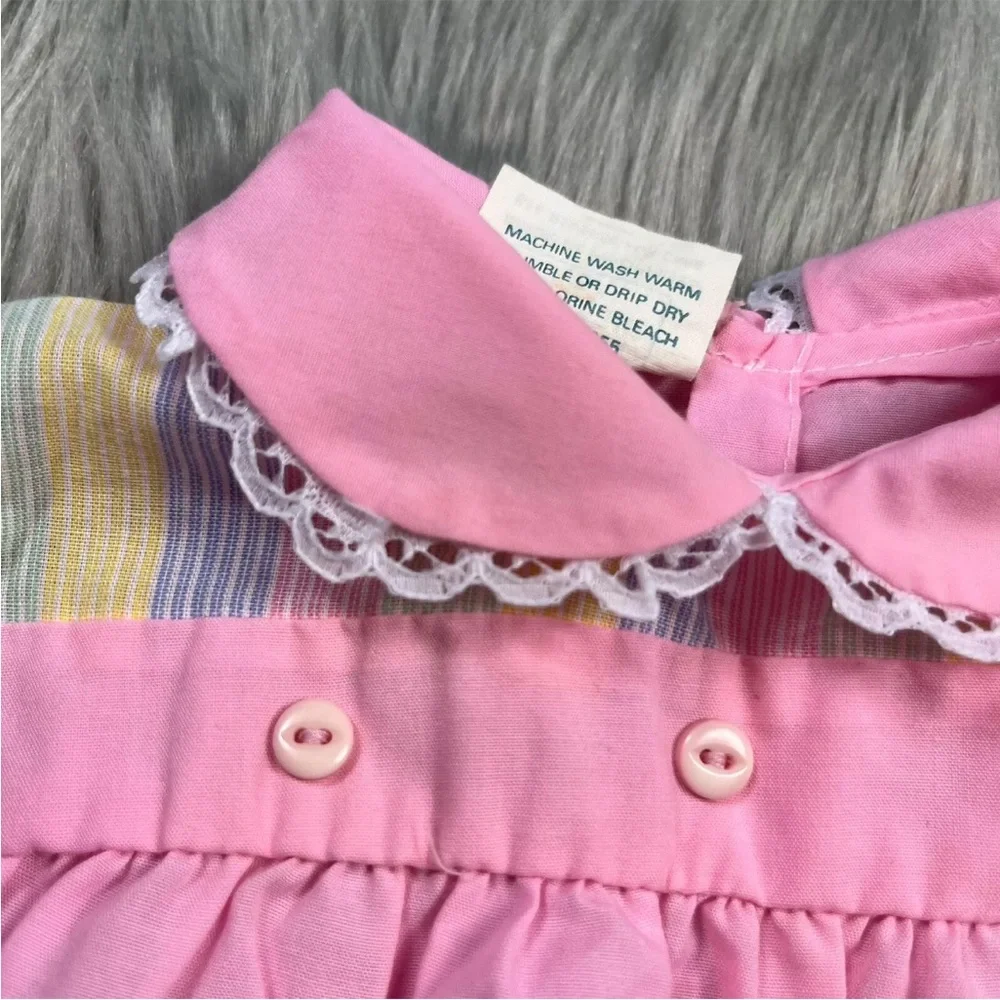 Vintage Mayfair Infants Newborn Baby Dress Pink Striped Ruffle